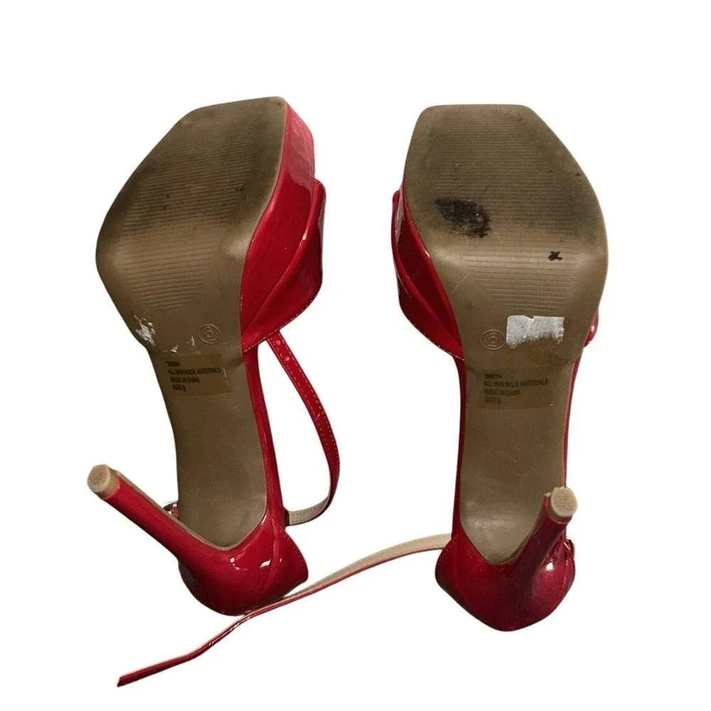 Red Platform Heels Square Toe Ankle Strap Sandals Size 6 y2k indiegoth